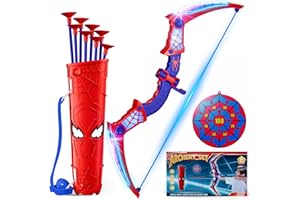 MIRTHIGIG Juguetes Niños 3 4 5 6 7 8 9 10 Años ArcoFlecha Spider con Luces LED Rojas & Azules, Carcaj Spider & Diana Telaraña Regalo Niño 3-12 Años Juegos Exterior Niños Regalos Juguetes para Niños de 3-12 Años