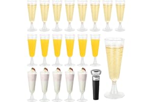 MAIXINNEW 20 Piezas Copas de Cava Plastico Duro Reutilizable 150ml, Copas de Champán de Plástico Plata, Copa de Plastico Vino con Tapón de Vacío Vino para Fiestas, Bodas, Vacaciones