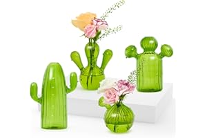 XXXFLOWER Plant Propagation Stations 4PCS Green Glass Bud Vase Small Flower Vases for Table Decoration Sweet Pea Vase in Bulk for Flowers Glass Cactus Gifts for Home Wedding Decor