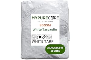 MYPURECORE YOU AT THE CORE MYPURECORE Heavy Duty White Tarpaulin – Durable, Waterproof & UV Resistant – Versatile Tarp Sheet for Outdoor, Garden, Camping – Large Groundsheet for Pergolas, Sheds, Weather Protection (5m x 6m)