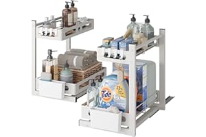 NETEL 2-częściowy zestaw organizerów do przechowywania do zmywarki, 2 półki pod umywalkę, regał kuchenny, wysuwany regał kuchenny, uniwersalny organizer do kuchni/łazienki, biały