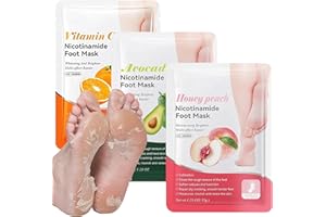 GAOMESIA 3 Paires Masque Pieds Peeling, Pied Masque Exfoliant, Chaussettes de Soin Pieds, Masque Nourrissant pour Peaux Sèches et Talons Râpeux, Convient aux Femmes & Hommes, Avocat, Pêche et Orange