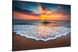 PICANOVA – Cuadro sobre Lienzo Sea Sunset 120x80cm – Impresión En Lienzo Montado sobre Marco De Madera (2cm) – Disponible En Varios Tamaños – Colección Playas