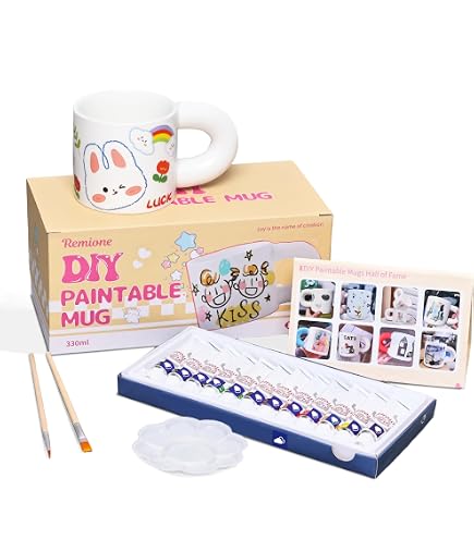 Kit Peinture Céramique : 2 Tasses Blanches à Décorer + Peintures + Pinceaux - Activité Créative Adulte/enfant - 4