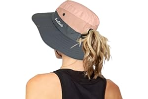 INOGIH Sombreros plegables de malla con protección UV para mujer, de ala ancha, para pesca, playa, con agujero para cola de caballo, Rosado, Talla única