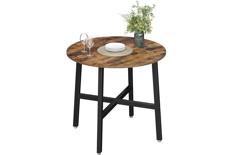 VASAGLE Dining Table, Round Kitchen Table, for Living Room, Office, 80 x 75 cm (Diameter x Height), Industrial Style, Rustic Brown and Black KDT080B01