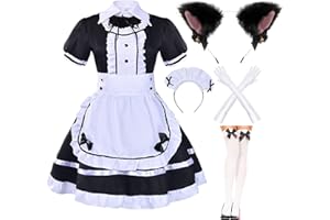Elibelle Japanese Anime sissy maid dress Cosplay Sweet Classic Fancy Apron socks gloves Faux Fur Cat Furry Headwear set(S)