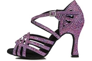 AOQUNFS Zapatos de Baile Latino Mujer con Brillantes Tacones Profesional Salsa Tango Bachata Fiesta Sandalias de Baile de Salón,L357
