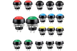 VISSQH 18 Stücke 12mm Mini Momentary Push Button Schalter Wasserdicht Momentanen Druckschalter 3A 125V Drucktastenschalter Ein-Aus Taster Rund Drucktaster für Arduino/DIY (6 Farben)