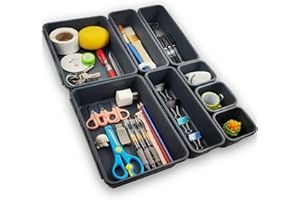 HUAHUANGHUI Organizer cassetti da scrivania,Set di 8 unità in plastica,Organizer Riordina-Cassetti Organizzatore Componibile,Multifunzionale Portaoggetti Organizer per Ufficio,Camera da letto,Bagno,Toletta