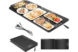 Kizaten Chauffe Plat Électrique Pliable avec Réglage de la Température,Plaque Chauffante Électrique Multiusage pour Buffet,Banquet et Repas à la Maison