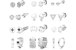 JeryWe 12 Pares Punk Hombres Pendientes Negro Pendientes Stud Pendientes Cool Pendientes para Hombres Mujeres Acero Inoxidable Fake Gauge Pendientes Aros Cráneo Bat Screw Earrings