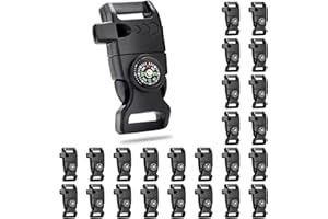 COOBIGO 5/8 Inch Compass Flint Scraper Fire Starter Whistle Buckle Paracord Bracelet Outdoor Camping Emergency Survival Travel Kits