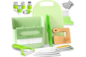 Goodchef Couteaux pour enfants 15 pièces pour couper et cuisiner les fruits et légumes, adapté aux enfants en bas âge, comprenant un couteau en bois et un couteau d'office (bus de voyage)