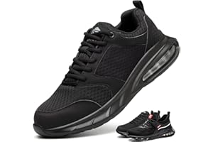 ISOOUS Męskie buty ochronne, lekkie, damskie, z poduszką powietrzną, antypoślizgowe, oddychające, sportowe, stalowe noski