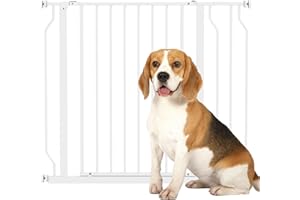PawHut Barrera de Seguridad para Perros Extensible 75-95 cm para Puertas y Escaleras Puerta de Seguridad para Mascotas con Extensiones Montaje a Presión y Doble Bloqueo Blanco