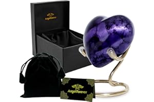 ANGELFOREVER Herz-Urne mit Ständer und Box, Andenken-Urne für menschliche Asche, Ehren Sie Ihren Liebsten mit Mini-Urnen, Mini-Urne für Männer und Frauen, kleine Urnen Beerdigung, Geschenk-Set (lila)