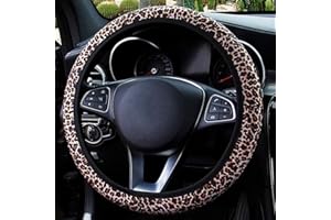 Universal Neoprene Steering Wheel Cover, Silence Shopping Cute Soft Steering Wheel Covers,Printed Neoprene Steering Wheel Cover for Women and Girls Automotive Interior Accessories (Leopard)