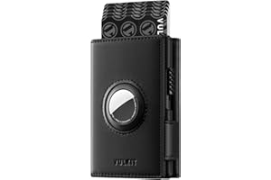 VULKIT Airtag portfel RFID męski portfel skórzany etui na karty z uchwytem Airtag, aluminiowy portfel typu pop-up, etui na karty kredytowe dla mężczyzn, z okienkiem na dowód osobisty i zapięciem