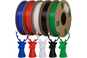 TINMORRY PLA Filament 1.75mm Combipack, 3D Printer Filament, 250g x 5 Spools, Black+White+Red+Blue+Green