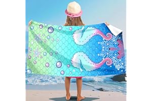 AUNGKWANG Seepferdchen Strandtuch für Kinder, 75x150 cm Strandhandtuch für Mädchen, Mikrofaser Strandtuch, Ultra Saugfähig, Schnell Trocknend Badetuch, für Strand Reise Schwimmen