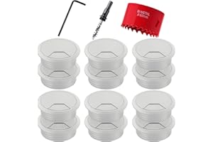 CHUNER 12 Pezzi Passacavi Scrivania, 60mm Passacavi per Scrivania Rotondi, Pressacavo Tappo Passacavi Rotondi con 1 Sega a Tazza 60 mm, per Tavoli, Scrivanie, Pareti, Ufficio, Casa