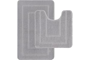 Lifestyle comfort ltd LSC Non Slip Bath Mat 2 Piece Ichra Extra Soft Water Absorbent Bathroom Mats 100% Polypropylene Pedestal Bath Rug Shower Bath Mat Bathroom Rug for Toilet (GREY)