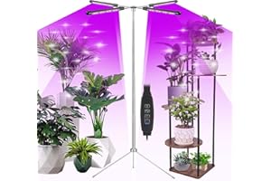 CARASTEK Lampada per Piante con Treppiede,Lampada Piante Coltivazione Lampada da Piante a Spettro Completo Regolabile in Altezza 3 Modalità 9 Luminosità con 3H/9H/12H Timer Automatici per Frutta Verdure