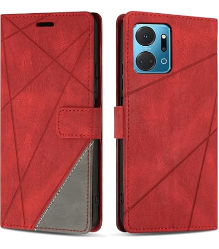 Cover Haoye Per Huawei Honor X7a: Custodia A Libro In Pelle PU Con Portafoglio, Supporto E Chiusura Magnetica - Protettiva E Elegante (Rosso)