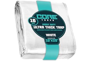 Core Tarps bache de Protection Exterieur (265 g/m²|10′ X 20′ | 3m X 6.1m | Blanc) 16 Mil Haute résistance,bâche de Couverture, Bâche étanche–bâche de Protection avec œillets