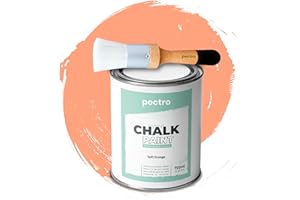 PECTRO Chalk Paint Vernice a Gesso 750ml + Pennello Tondo in Legno Pack - Pittura per Mobili Senza Carteggiare - Chalk Paint Bianco e Colori per legno Efetto Polvere (Arancia Morbida)
