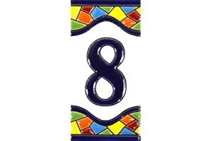 ART ESCUDELLERS Numeru domów – 10 cm. Ręcznie malowane kafelki z cyframi do domów na znaki, adresy i nazwiska Numery adresowe do domów. Numery i litery adresowe domu Wzór MOSAICO MEDIANO 10,9 cm x 5,4 cm (NUMER 8)