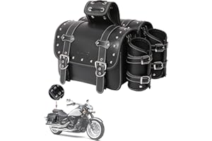 QJBOMTO High-Density Leather Motorcycle Saddlebags- Throw Over Saddle Bags,Panniers Side Bags with Cup Holder,Harley Sportster Waterproof, Side Tool Bag,Storage Tool Bag for Motorbike,Universal,1 Pair,M,Black