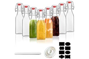 ZhouZGlass 8 Pack Glass Bottles with Stoppers 250ml, Clear Swing Top Bottles with Labels & Pen and Funnel for Beer Brewing with Airtight Stoppers for Wine, Condiments, Beverages, Oil, Vinegar, Kombuch