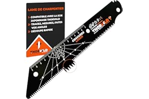 Lame Découpe Rapide 7 TPI 24 cm Ep 0,9 mm Souple Résistante, Avec règle -7 / +7 cm, compas et Equerres Compatible Scie Japonaise Thorvald. La Référence Des Menuisiers et Charpentiers