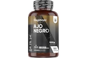 WEIGHTWORLD Ajo Negro 15000mg, 180 Cápsulas Sin Olor ni Sabor, 6 Meses de Suministro - Extracto de Ajo Negro (100:1), Apto para Veganos, Sin Gluten, Estearato de Magnesio ni OGM
