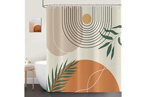 ASDCXZ Boho Duschvorhang 180x200 cm, Moderne Abstrakt Kunst Boho Style Sonne Mond Blätter Beige Bad Waschbar Duschvorhänge Polyester Textil Wasserdicht Duschvorhang für Badewanne mit 12 Haken