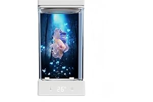 BEGONDIS 1.5L Mini Betta Fish Tank with Built-in Heater, LED Lights, 10.8x10.8x22.5CM Desktop Aquarium, Easy-Cleaning System