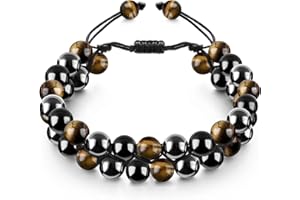 Emibele Triple Protection Bracelet, Amethyst Black Obsidian & Hematite Tiger Eye Bracelet Handmade Natural Stone Bracelets, Healing Crystal Bracelet for Men Women Brings Luck Prosperity & Happiness