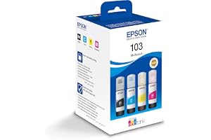 Epson 103 Ink EcoTank 4-colour Multipack, Black, Magenta, Cyan, Yellow, Large, Compatible with L3252, L3251, L3260, L3550, L3560, L5290, L5296, L5590