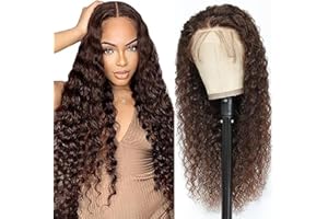 Lakaisa Deep Wave Human Hair Wig Lace Frontal Parrucche Donna Capelli Veri Glueless Wear and Go Grade 8 A 100% Brazilian Remy Hair 4X1 HD Lace #4 Chocolate Hair No Smell for Women 18 Inch