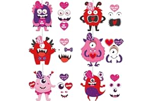 Haooryx 30Pcs Valentines DIY Monster Craft Ornaments Kit for Kids Make Your Own Cute Monster Paper Art Craft Ornament Home Classroom Handcraft Mother's Day Valentines Cards Hanging Decoration Supplies