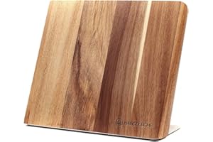 Blok na noże Hanseküche - stojak na noże bez noży z drewnianej deski na noże (podstawa metalowa w kolorze brązu akacjowego, jednostronna)