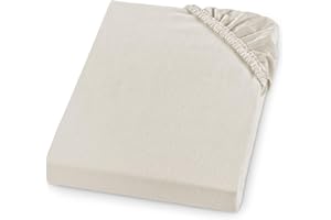 ‎SLEEPLING sleepling Biber Spannbetttuch, Feinbiber Spannbettlaken, Made in Germany, 100% Baumwolle, Matratzen bis 23 cm Höhe, Rundum Gummizug, Ökotex, waschbar 60 Grad, 90 x 200, Creme