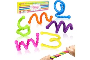 JOVICOS 6 Pack Fidget Toys Textured Stretchy Sensory Stick, Colorful Quiet Calming Sensory Toys for ADHD Autism, Silicone Noodles Fidget Toy for Kids Adults, Classroom Office Travel Activities Essential