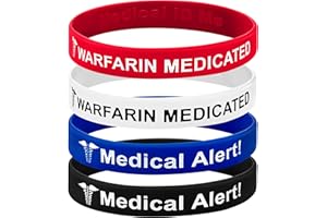 MEDICAL ID ME 4 Pack Warfarin Anticoagulant Medical Alert Wristband Bracelet Blood Thinner UK