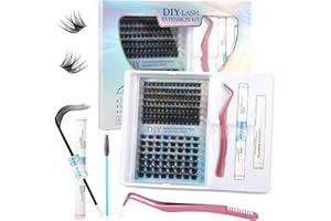 JAMATA Kit di Estensione Ciglia 154pcs Ciglia Finte Cluster, di lunghezza, morbide, Kit Extension Ciglia con Bond And Seal Lashes Glue, Pinzette, Estensioni Ciglia Individuali Naturale (D-Curl)
