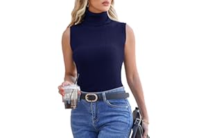 Totatuit Damska koszulka bez rękawów, wysoki kołnierz, basic, solidna koszulka z elastycznym kołnierzem, miękka, rozciągliwa, na wiosnę, lato i zimę, granatowy, M