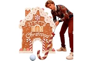 PEAMOO Gingerbread Golf Game Set,Mini Golf Toy with Candy Cane Club & Balls,Funny Christmas Games For Family, Mini Golf with Candy Cane Sticks and Gingerbread House Goal, Christmas Decorations (A)