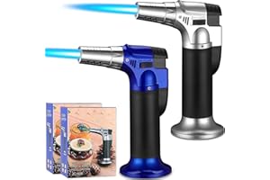 DBZQSCW 2 Pack Butane Torch, Refillable Blow Torch Lighter, Kitchen Butane Torch with Lock Adjustable Flame for Cooking, BBQ, Brulee Creme, Baking(Butane Gas not Included)